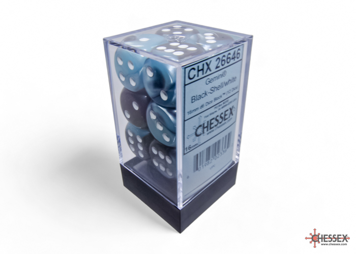 Gemini Black-Shell/white 16mm d6 Dice Block (12 dice) - CHX26646